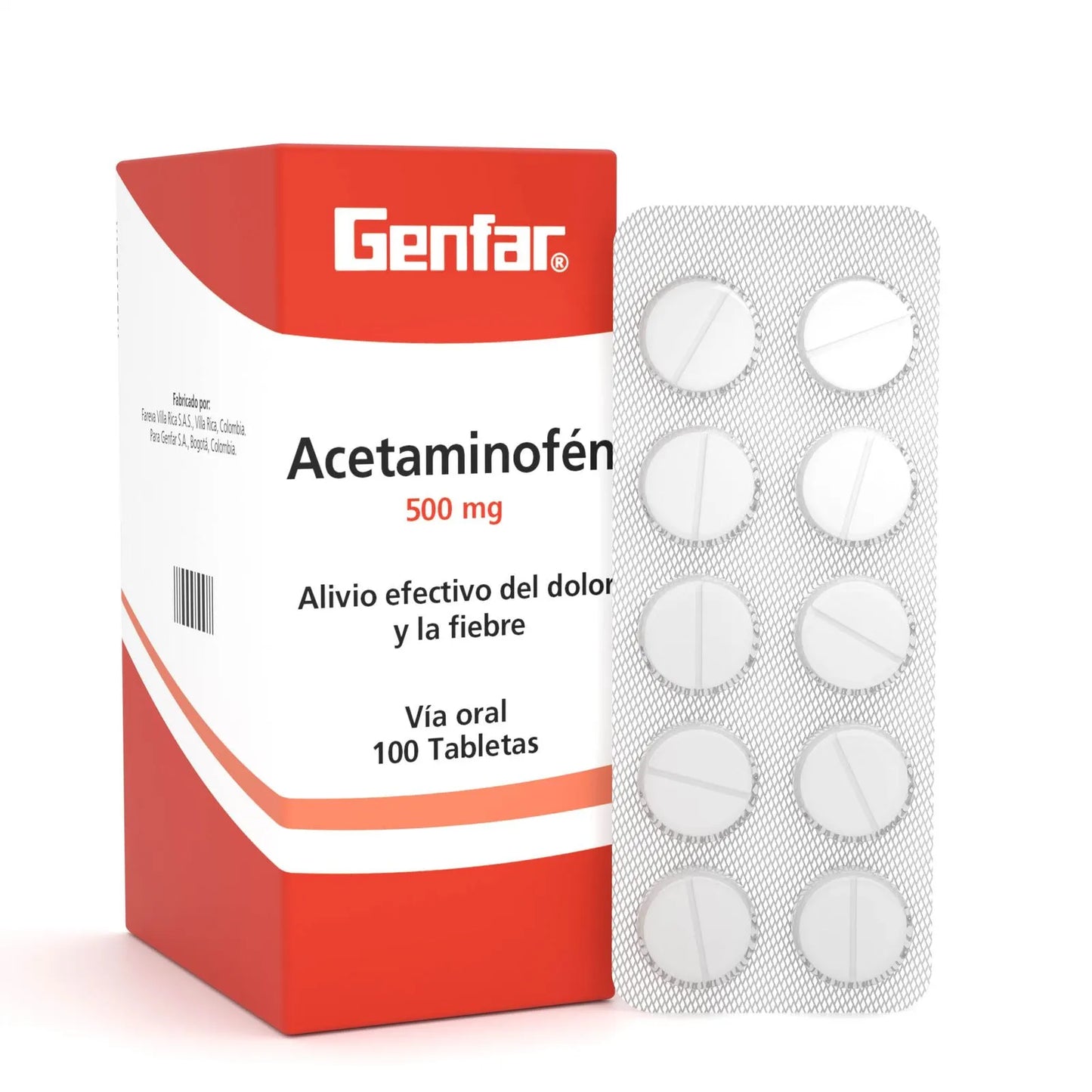 Acetaminofen 500 mg x 100 tabletas (Genfar)