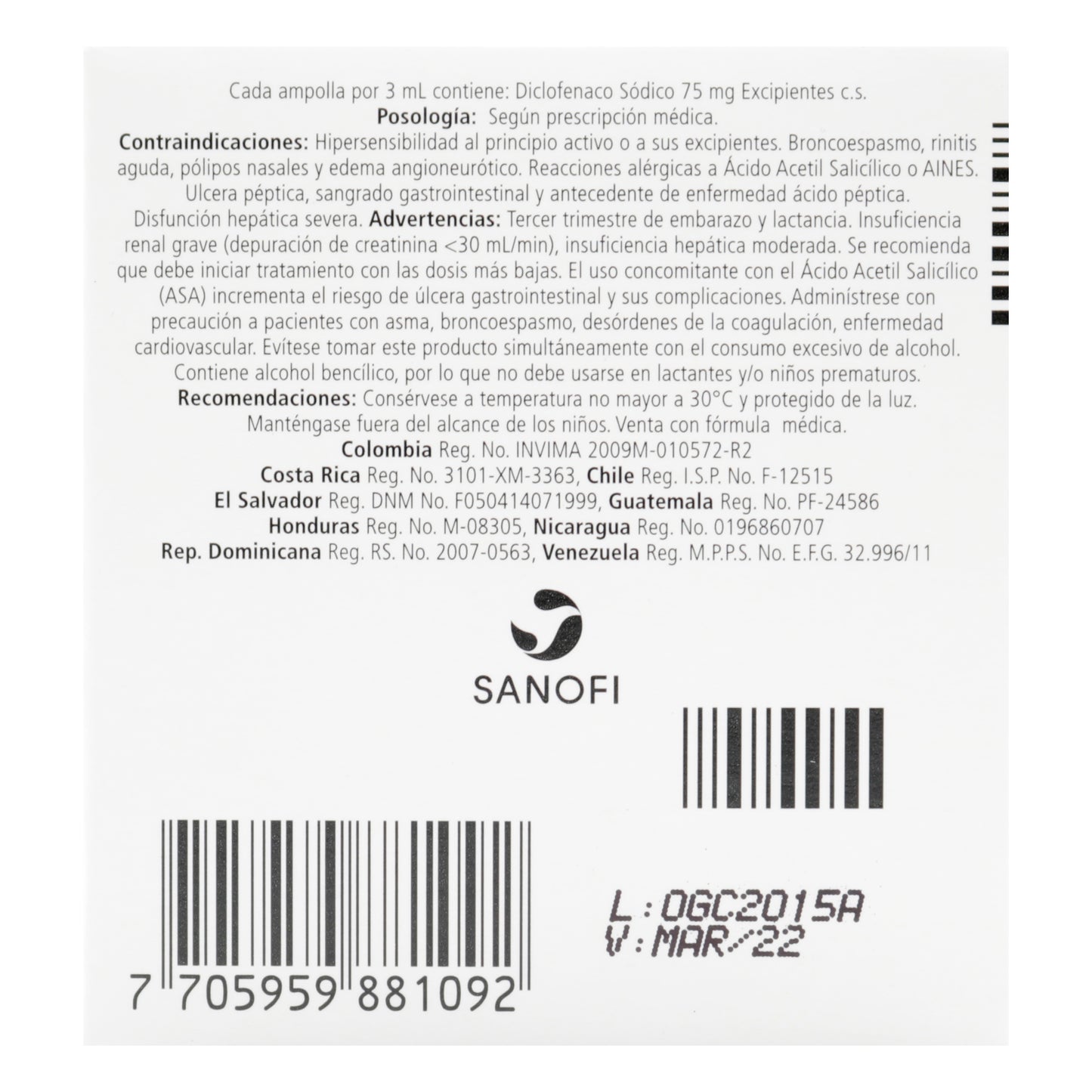 Diclofenaco 75 mg x 10 ampollas (Genfar)