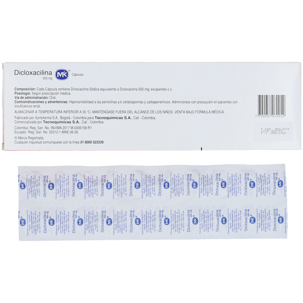 Dicloxacilina 500 mg x 50 cápsulas (MK)