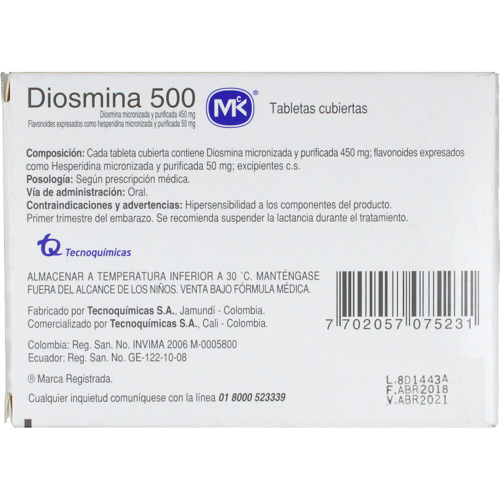 Diosmina 450/50 mg x 30 tabletas (MK)