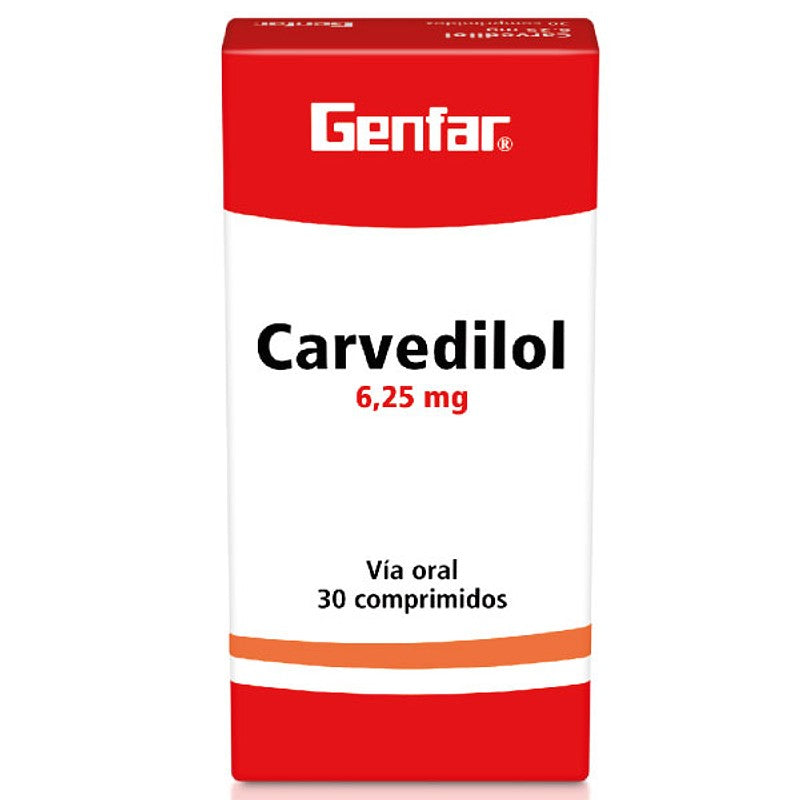 Carvedilol 6.25 mg x 30 tabletas (Genfar)