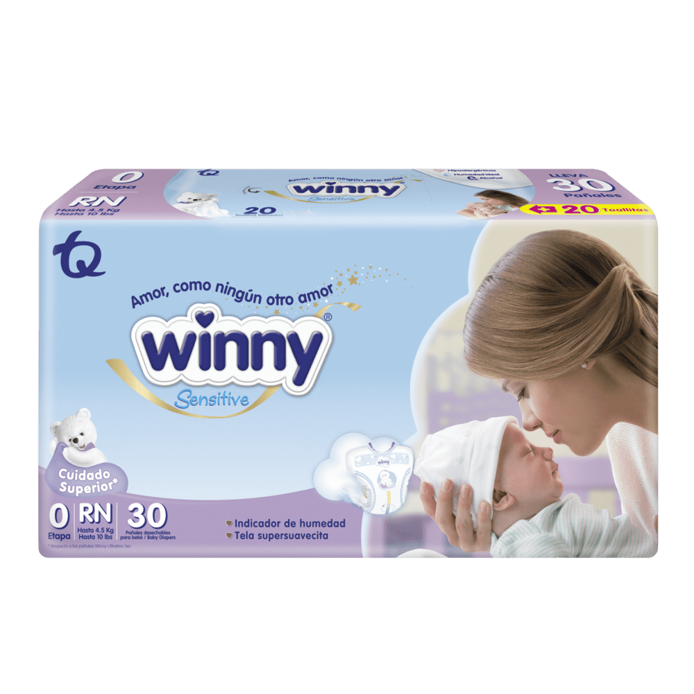 Pañal Winny Sensitive etapa 0 RN x 30 unidades